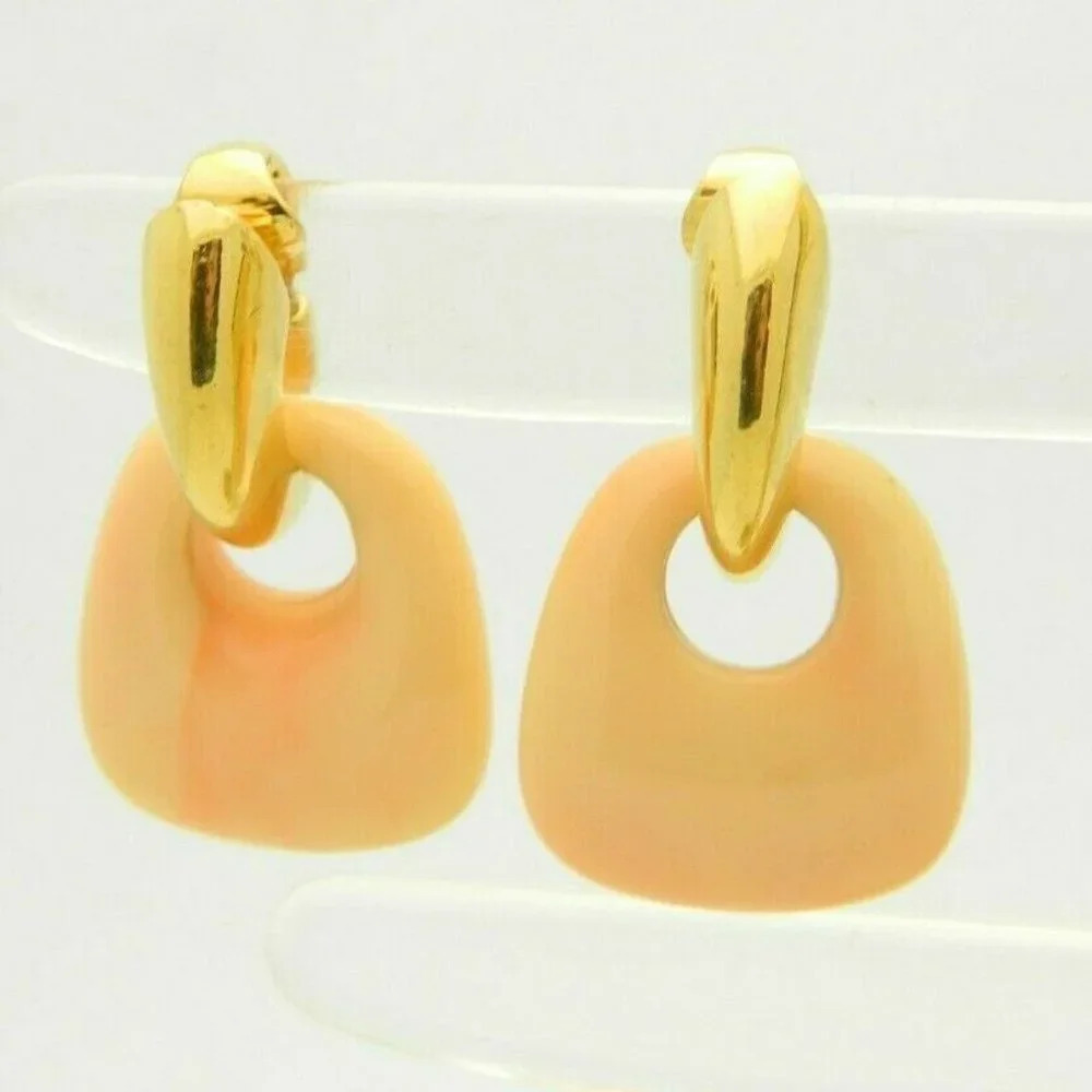 Crown Trifari Peach Lucite Door Knocker Gold Tone